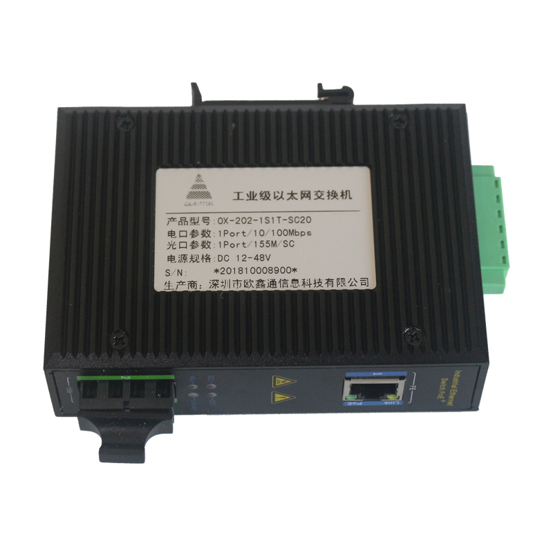 1 Optical and 1 Electrical 100Mbps Industrial Ethernet Switch OX-202-1S1T-SC20